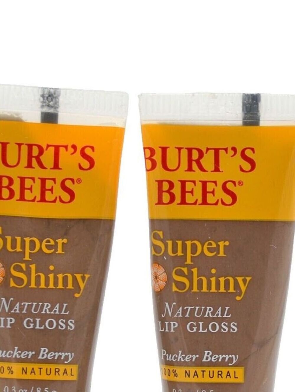 NEW Burt's Bees Super Shiny Natural Lip Gloss Pucker Berry Set Of 2 0.5 Oz